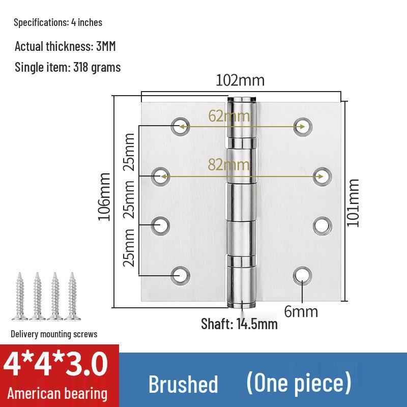 304 Stainless Steel American-Style Widened Hinge for Wood, Metal, and Fire Doors