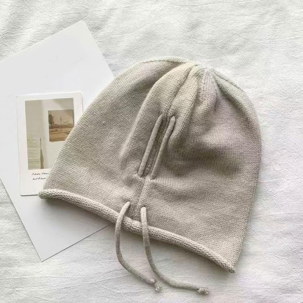 Fashion Women Knitted Baggy Beanie Hat Winter Warm Slouchy Knit Woolen Skullies Cap Outdoor Windproof Drawstring Pullover Hat