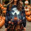 Women's Long Sleeve Halloween Print Neck Pullover Sweatshirt Top