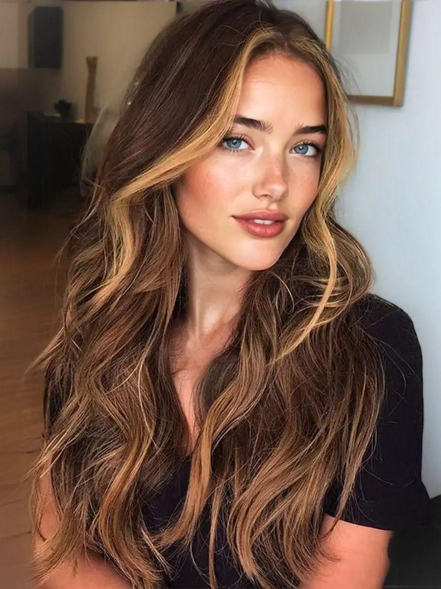 

Brown Color-picked Long Curly Hair Mid-banged Chemical Fiber Synthetic Wig Holiday Party Birthday Party Daily Ware