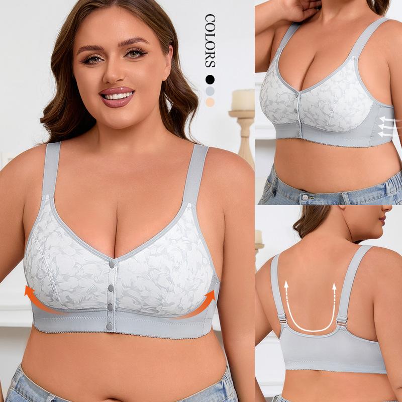 36-52 Super Large Size Bra European and American Size Adjustable Shoulder Strap No Steel Rim Printed Front Buckle Large Size Underwear