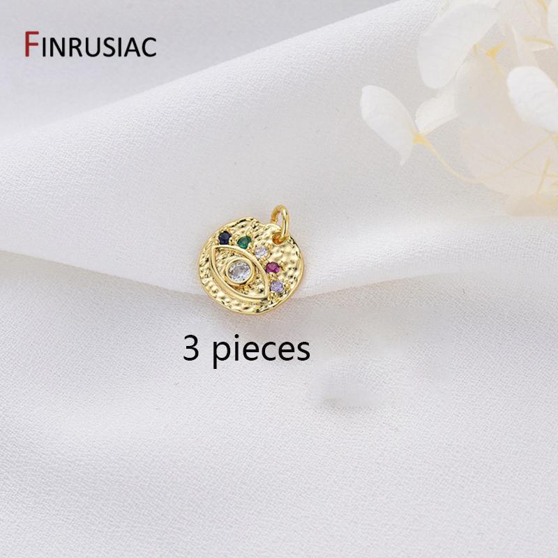 Fashion 14K Gold Plated Brass Inlaid Zircon Evil Eye Charms Round Pendants,DIY Jewelry Pendants Making Accessories Wholesale