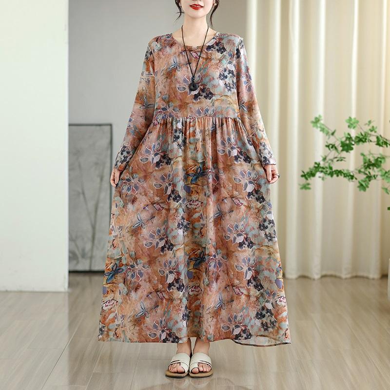 Long sleeve plus size cotton vintage floral new in dresses for women casual loose spring summer autumn dress