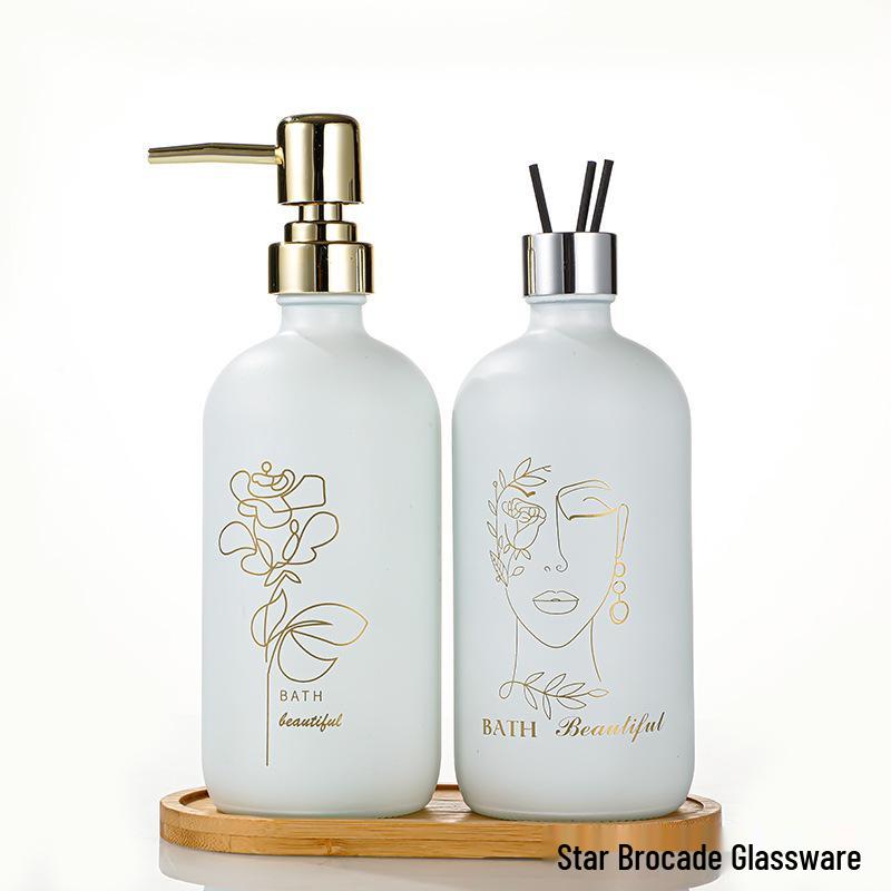 Golden Pattern Porcelain Dispenser: Shampoo, Shower Gel, Hand Sanitizer, and Lotion Pump Bottle.