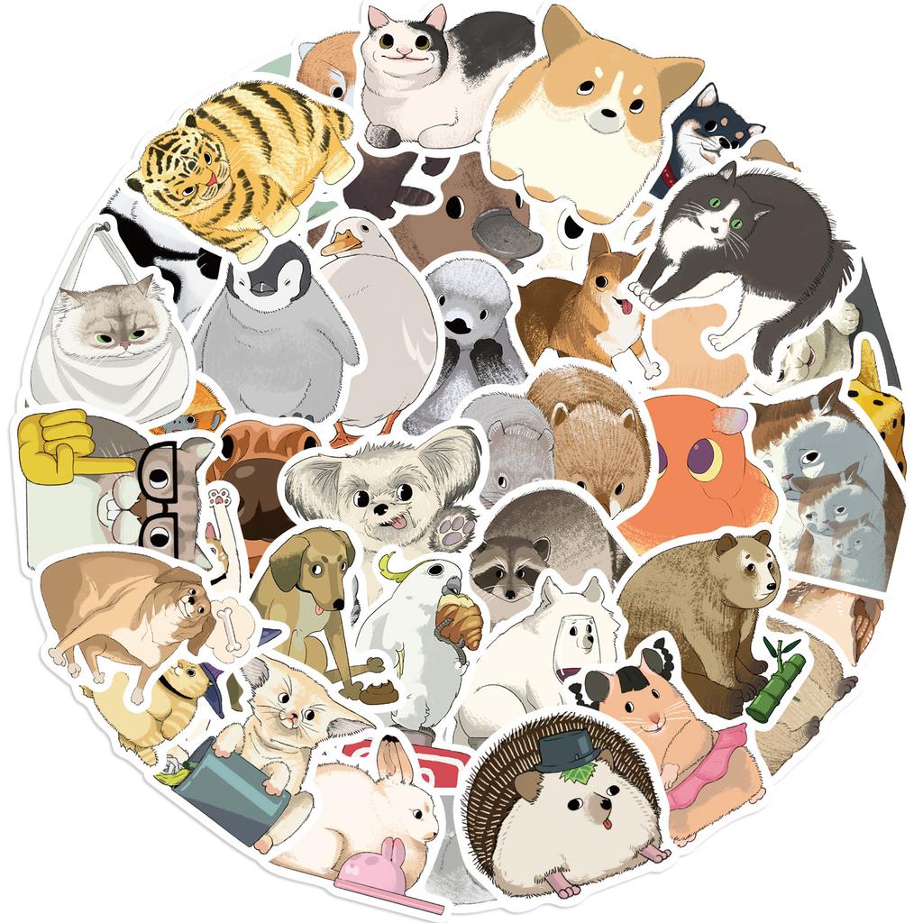 50 Hand-drawn Cartoon Elements Animal Doodle Stickers Decorative Guitar Notebook Suitcase DIY