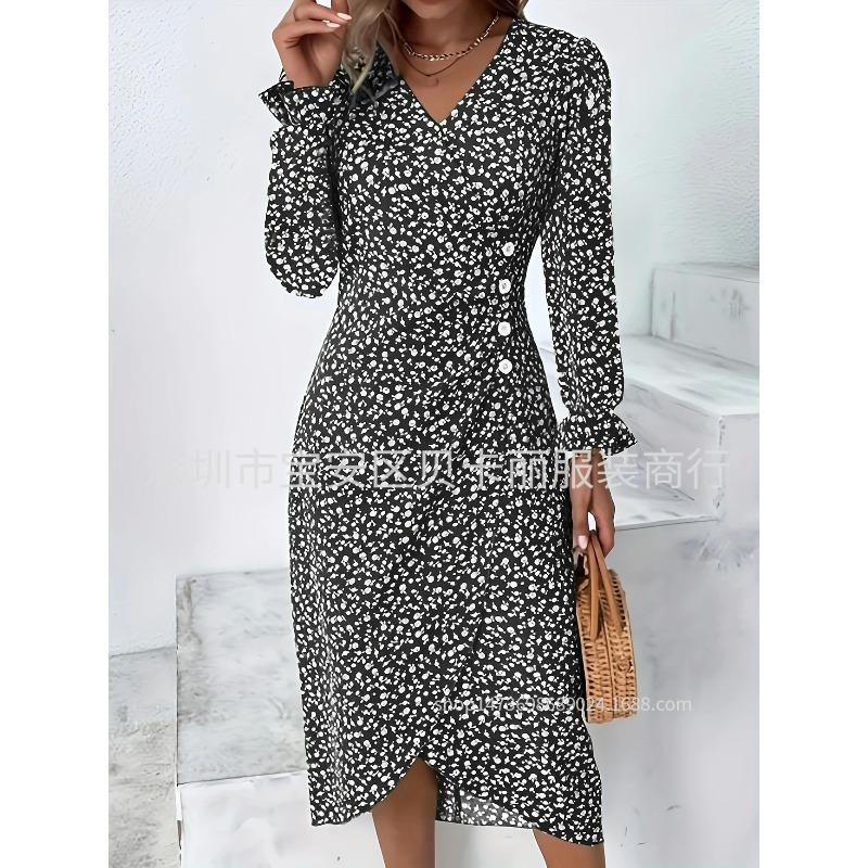 GMXIA Women's Fashion Autumn Winter Long Sleeve V-Neck Casual Dresses