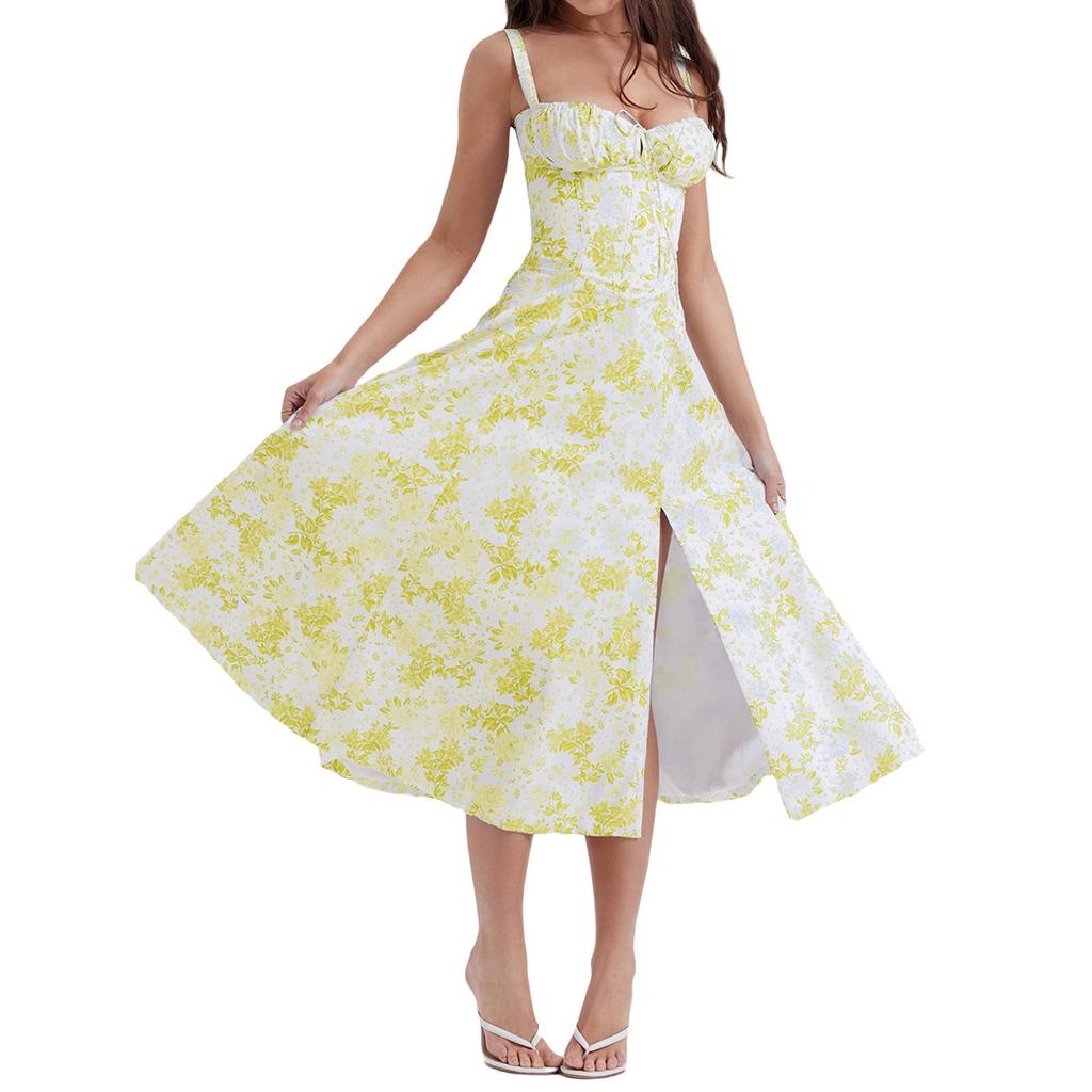 "Europäisches & Amerikanisches Sommerkleid im Französischen Stil mit Bindegürtel und Schlitz"