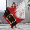 Santa Beard and Belt Fleece Blanket, Red with White Fur Trim Design, Festive Face Pattern for Christmas Sofa Decoration