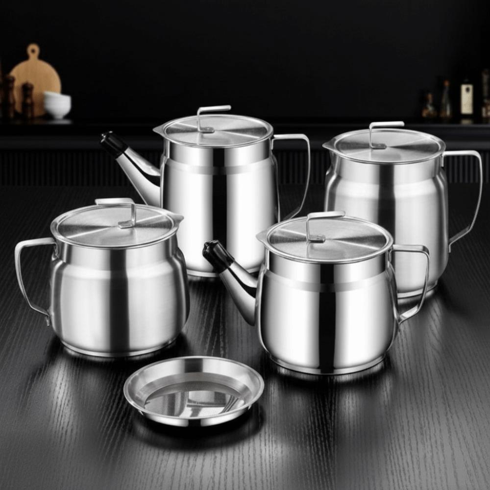 Portable 1.5L Oil Filter Pot Stainless Steel Large Capacity Cooking Oil Strainer Storage Container With Lid Oil Pot Kitchen