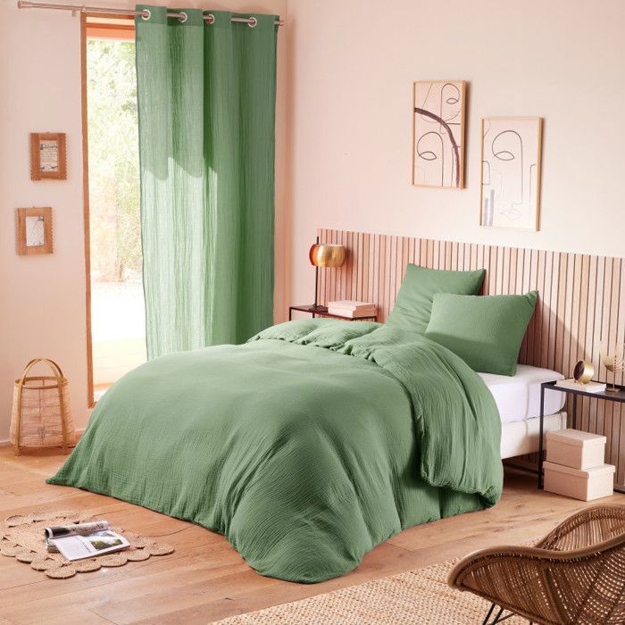 Parure de couette "Noah" Gaze de Coton 240 x 220 pour lit 2 Places 140 à 160 cm - Noah Olive