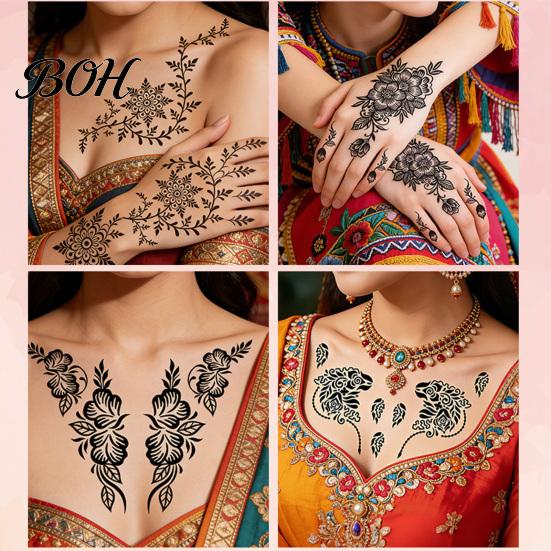 Event Makeup Tattoos Temporary Stickers, Fake Body Arm Chest Shoulder with Black Lace Flower Waterproof Pattern, Non-Irritating Art Sticker