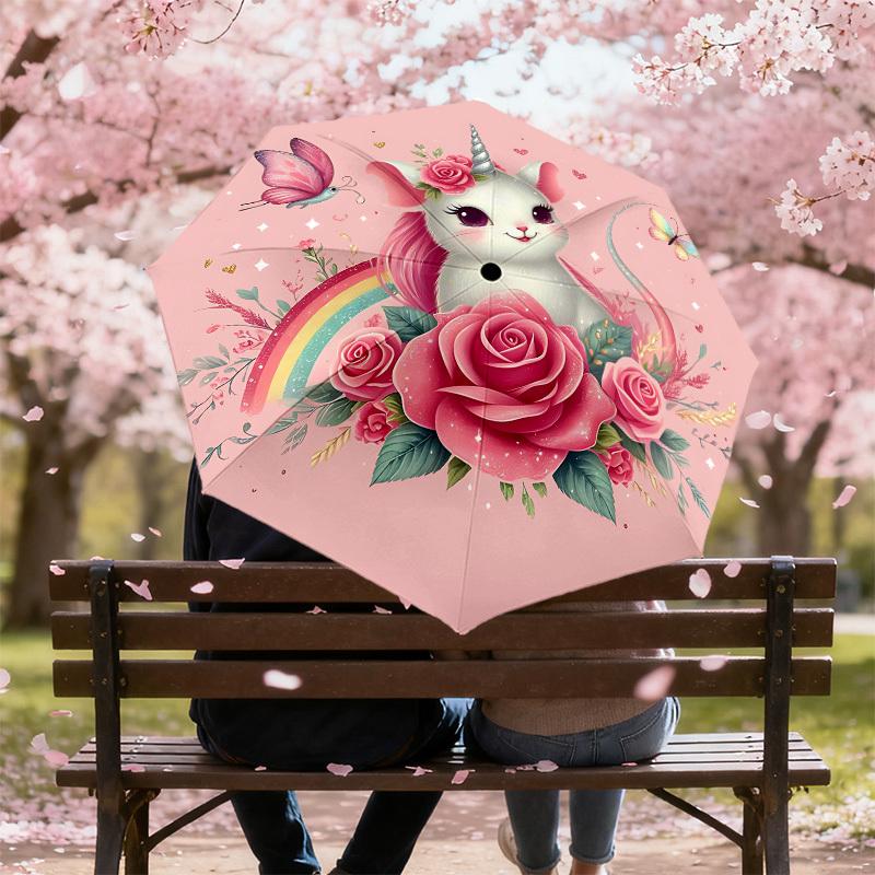 1pc Unicorn Cat Automatic Open/Close Umbrella with Windproof, 8-Rib Sturdy Canopy, Durable Ribs, Fashionable Design1128A