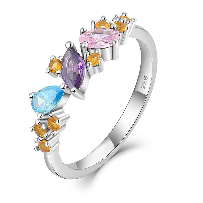 Women's S925 Sterling Silver Zircon Fashion Ring with Cross-border Design