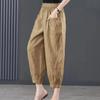 Summer Casual Cotton Linen Pants Women Retro Pockets Loose Harem Pants Woman Solid Elastic Waist Trousers Female