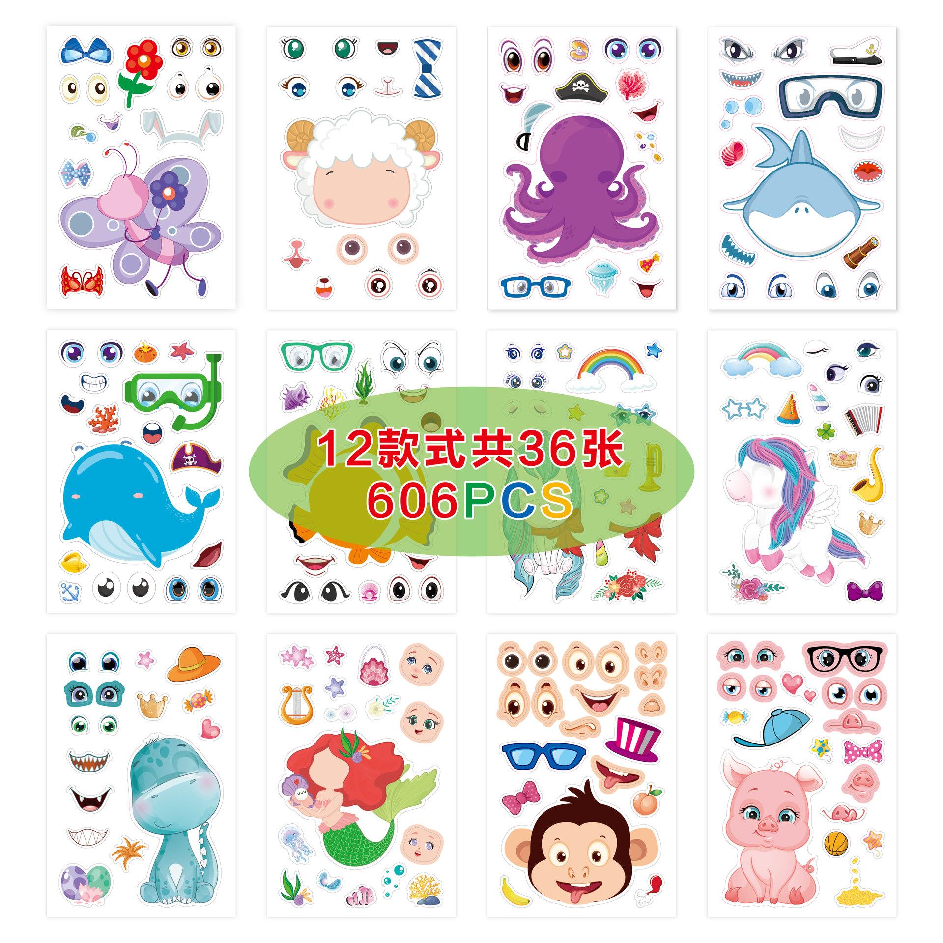 

36 Sheets Funny Children s Dress Up Puzzle Stickers Cute Cartoon Creative Fun Kids Puzzle Account Material Waterproof Sticker
