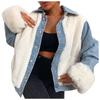 Moda Donna Casual Peluche Patchwork Cardigan Outerwear Giacca di Jeans Cappotto