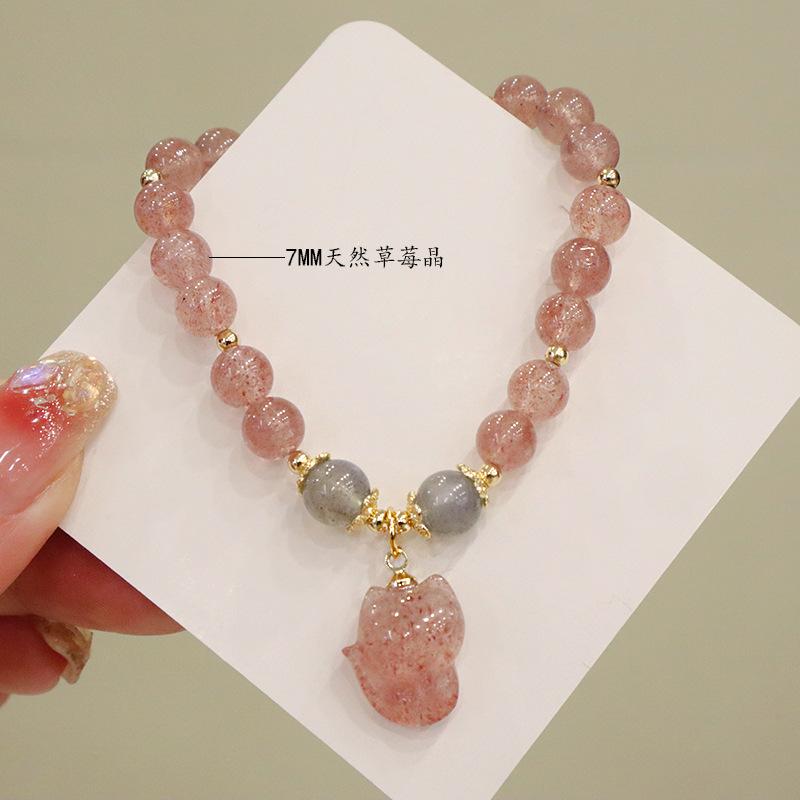

Natural Crystal Strawberry Crystal Bracelet Bangles Women Fashion Jewelry Accessories Gift