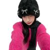 Girls Slouchy Beanie with Metal Bowknot Decals Winter Student Outdoor Cycling Skiing Climbing Hat Cold Weather Hat