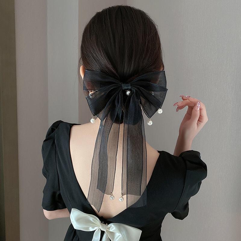 Lystrfac  New Black White Yarn Bow Hair Clip for Women Girls Spring Clip Back Head Hairpin Fashion Hair Accessories