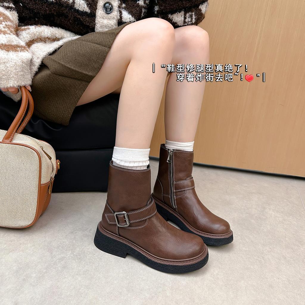 Platform short boots women's 2025 autumn and winter new thick heel Martin boots knight versatile British style side zipper thin boots
