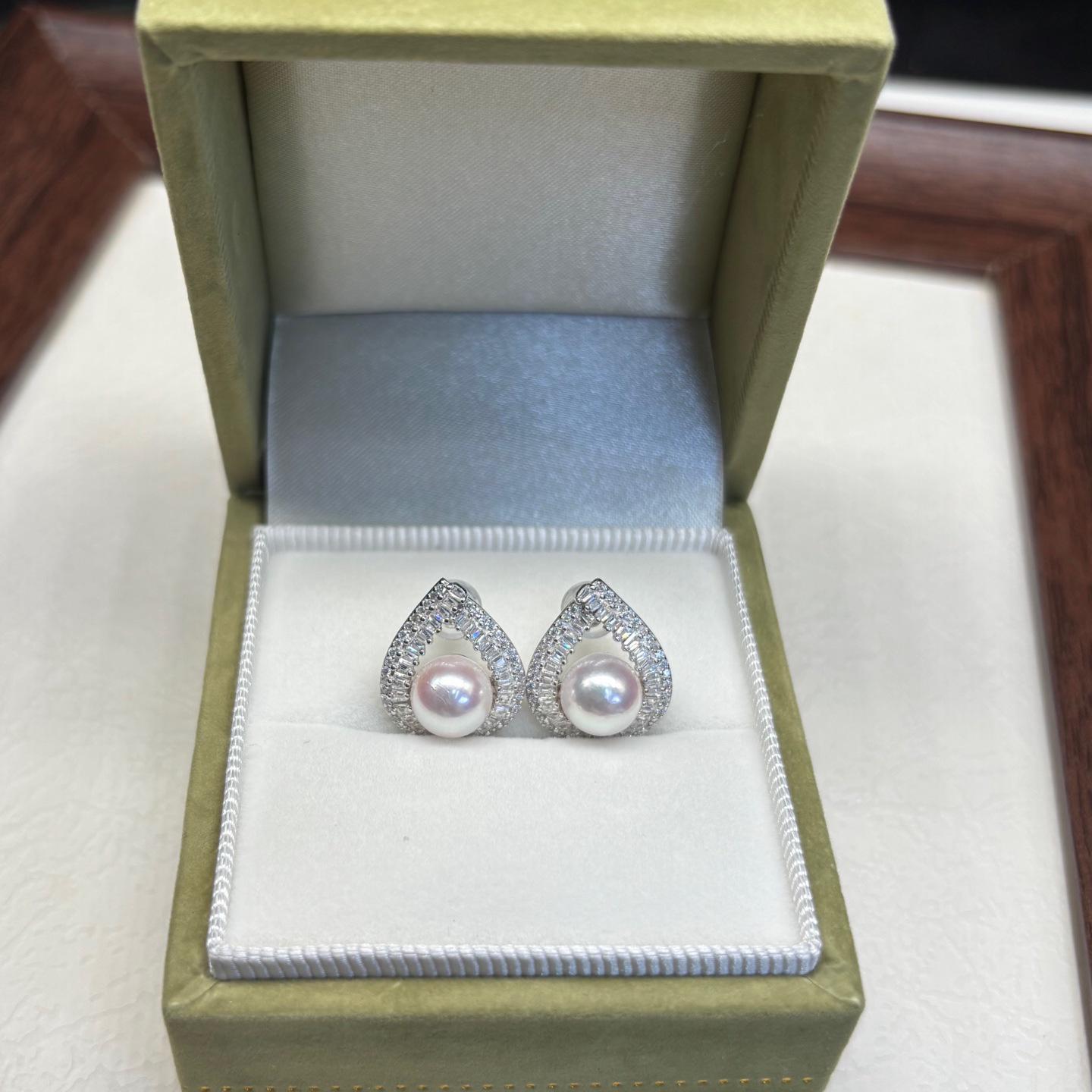 Серьги-пусеты из морского жемчуга Акойя 8-8,5 мм из стерлингового серебра, женский круглый дизайн, почти безупречные. 8-8.5mm белый