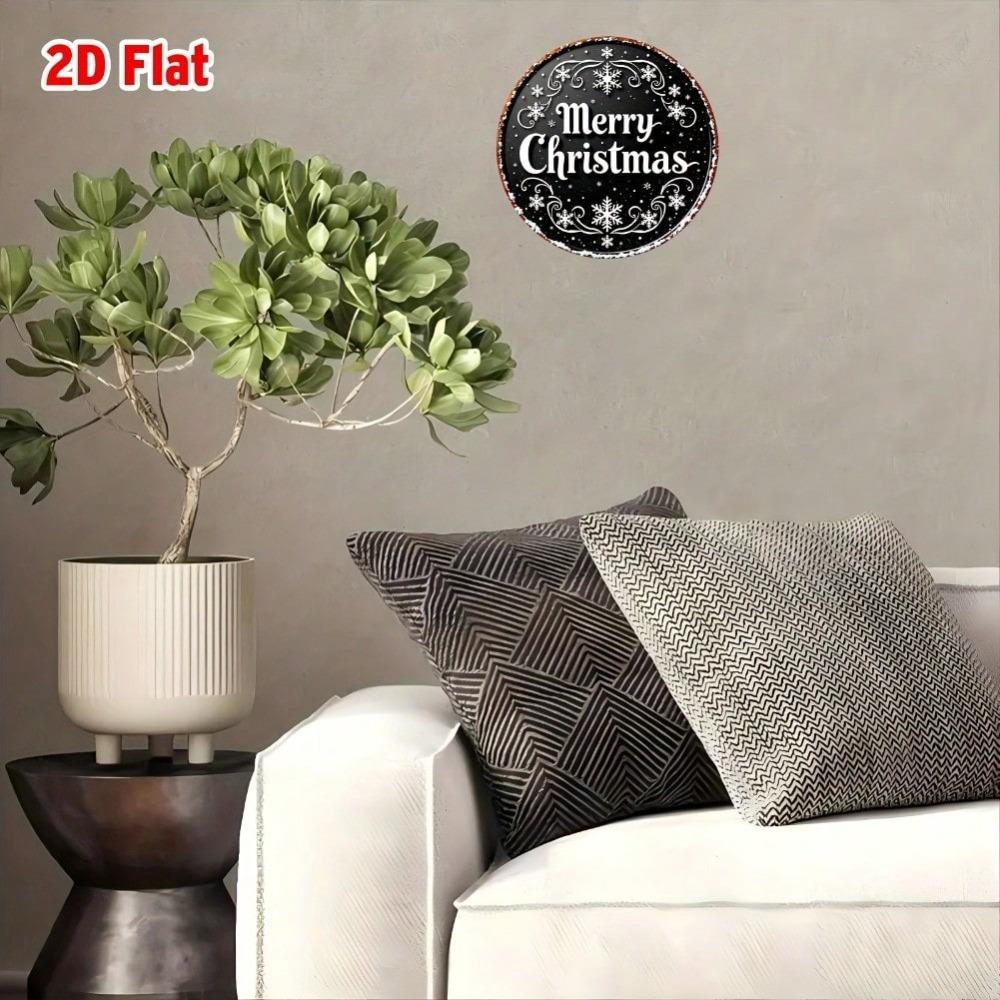 Vintage Black White Metal Merry Christmas Wall Art Round Aluminum Snowflake Star Decor Gift