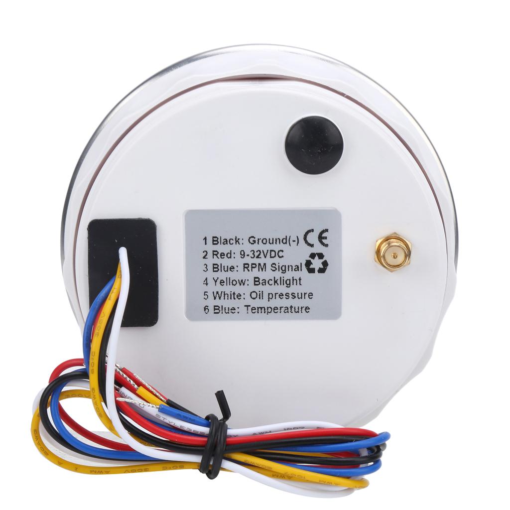 Pointer Tachometer Waterproof 3 In 1 Multifunctional for Car Modification Automobile BoatsWhite Plate
