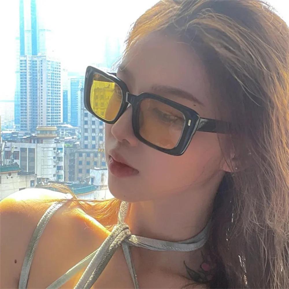 Kwadratowe duże oprawki damskie okulary przeciwsłoneczne moda luksusowe Retro Oversize klasyczne okulary przeciwsłoneczne w stylu hip-hop UV400 nit projekt żółte soczewki
