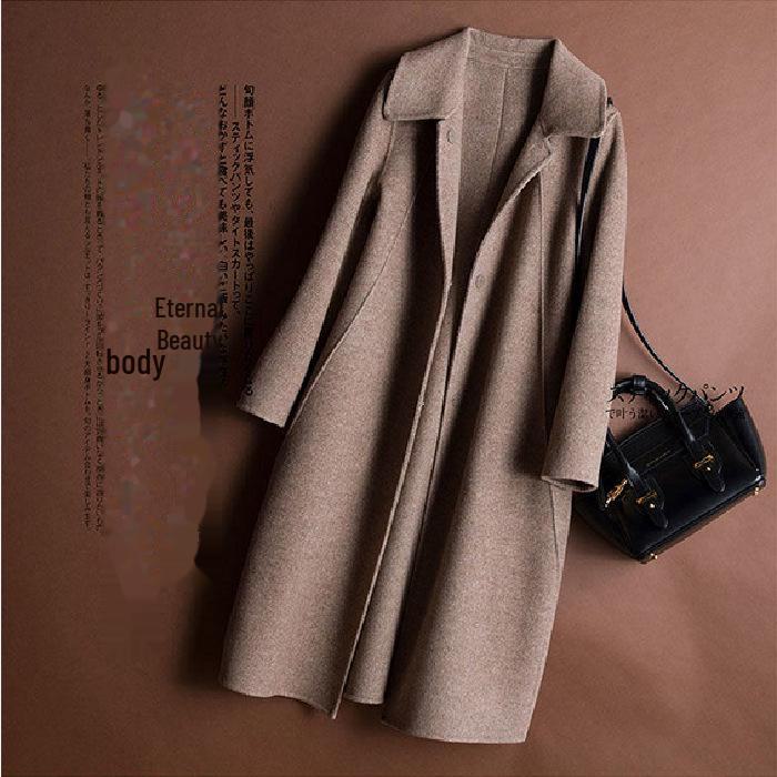 Women's Korean Style Woolen Coat - Autumn/Winter Doll Collar Mid-Length Jacket