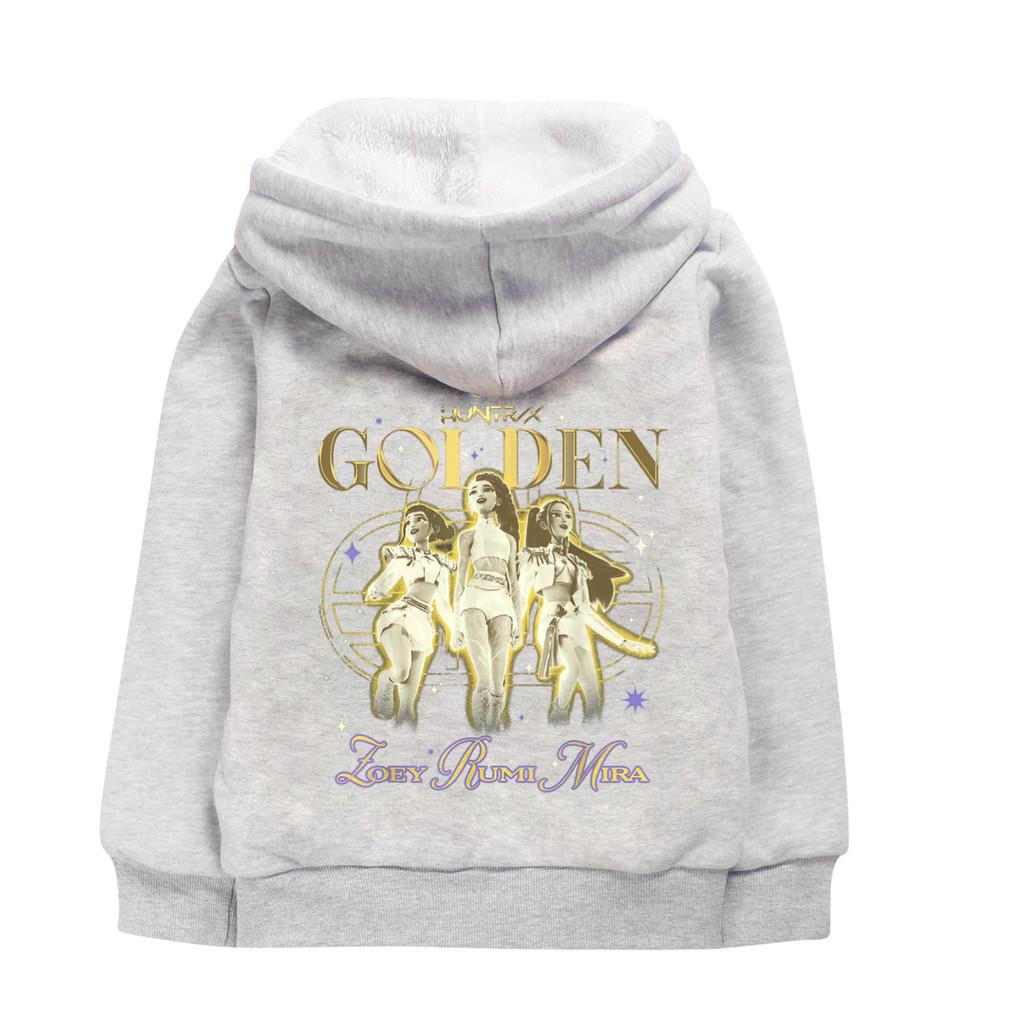 5049 Kinder Mädchen Kpop Zoey Mira Rumi Goldener Aufdruck Lässige Langarm Samt Warme Winterjacke