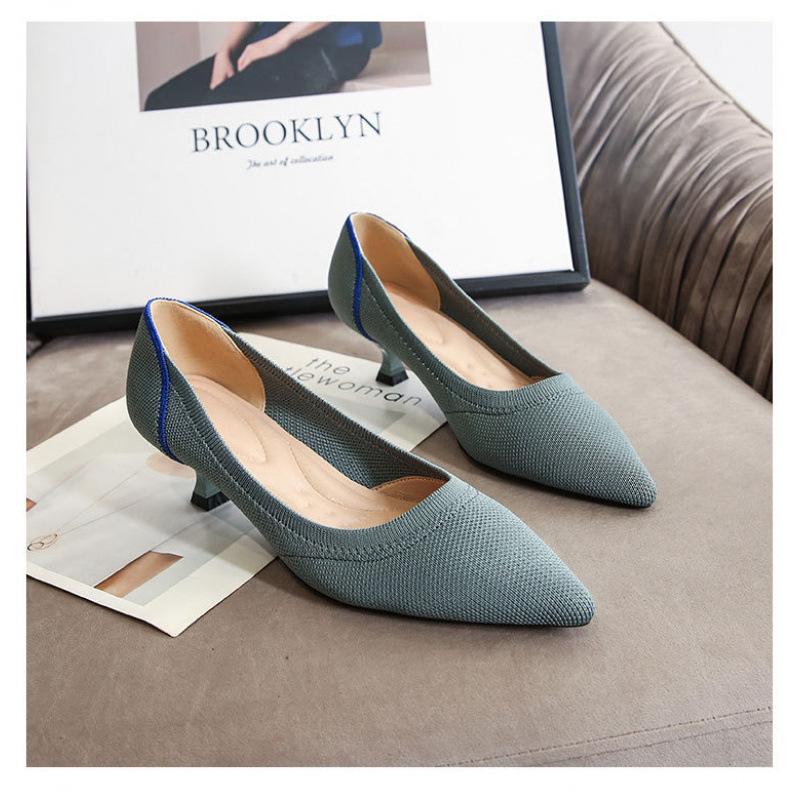Pointed head shallow mouth single shoes women's autumn new flying woven temperament women's shoes stiletto high heels