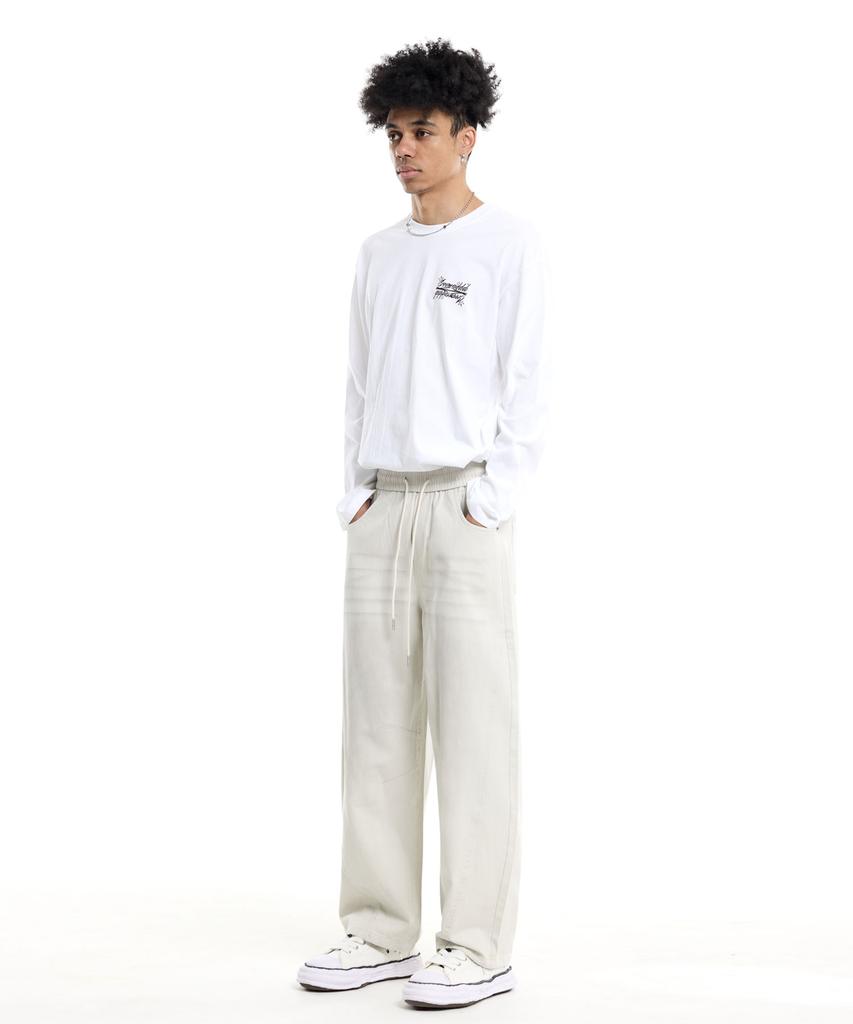 CREAM SODA LAB Front Catbrush Washed Cotton Elastic Waist Pants Ivory
