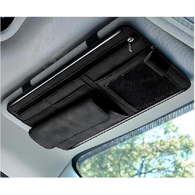 Car Sun Visor Organizer, Soft Leather Surface Eyeglasses Note Card Holder Car Storage Bag, Scratch-Resistant Waterproof Auto Sunshade Organizer Bag,