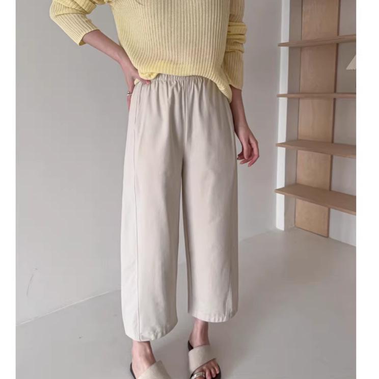 Tencel Cotton High-Waisted Wide-Leg Cropped Pants for Women - Casual Japanese Summer Style Extra Large абрикосовый