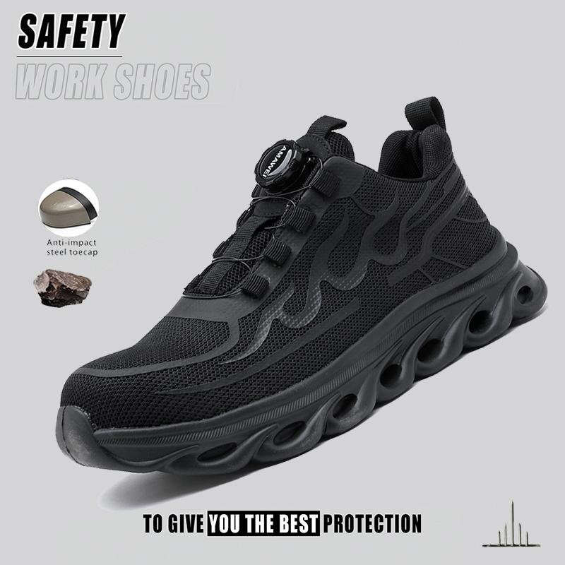 Men Work Boots Steel Toe Puncture-Proof Safety Shoes Non-Slip Mens Casual Work Shoes Lightweight Breathable Protective Sneakers