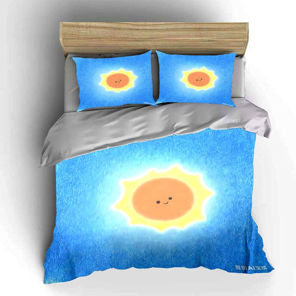 Sunny-Themed Decorative Set Multiple Sizes Kid'S And Adults' Bedroom Exquisite 3Pc Bedding Set, Gift
