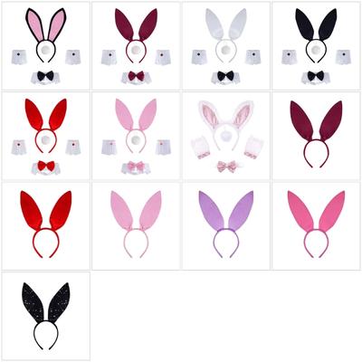 1/4Pcs Women's Bunnies Costume Accessories Set Rabbit Ears Headband Bowtie Collar Cuffs Rabbit Tail for Easter Party