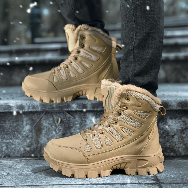 Fashion Winter Thickened Warm, Anti-slip and Wear-resistant Combat Boots Men's Mountaineering Training Desert Boots Cotton Boots