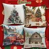 Flax Merry Christmas Pillow Cover Luxury Xmas Throw Pillow Case Bedding Supplies Pillow Shell  Sofa