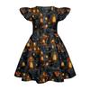 Girls Halloween Casual Round Neck Dress Ruffle Cap Sleeves A-Line Skater Dress Soft Comfortable Fabric Suitable for Daily Wear