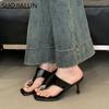 Fashion SUOJIALUN 2025 New Brand Women Slipper Fashion Crystal Slip On Flip Flop Shoes Thin High Heel Elegant Outdoor Dress Sandal Pumps