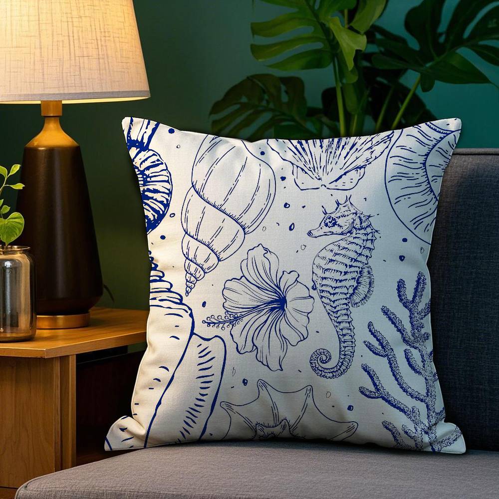 Home Decor Blue Nautical Anchor Pattern Throw Pillow Cover Pattern Cushion Cover Suitable for Sofa Bedroom Car Pillow Cover