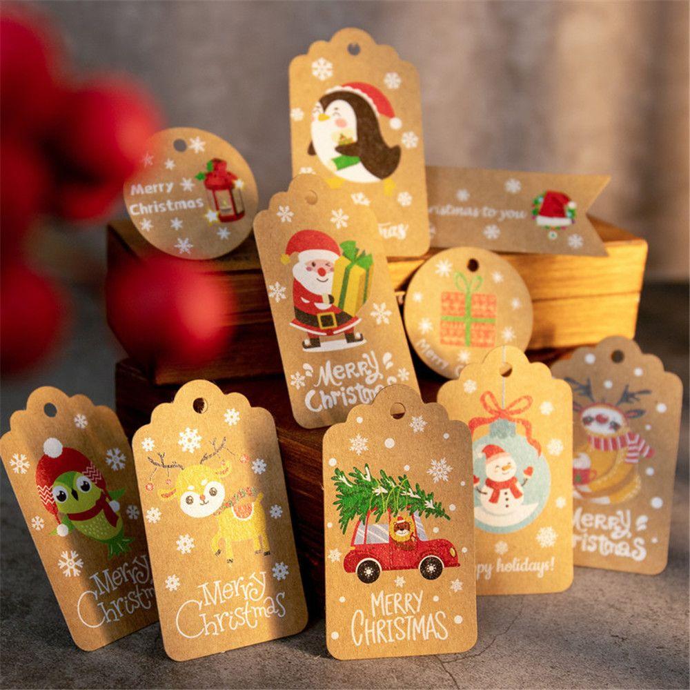 50pcs Party Cards Xmas Decoration Kraft Paper Gift Wrapping Christmas Labels Kraft Tag Hang Tags