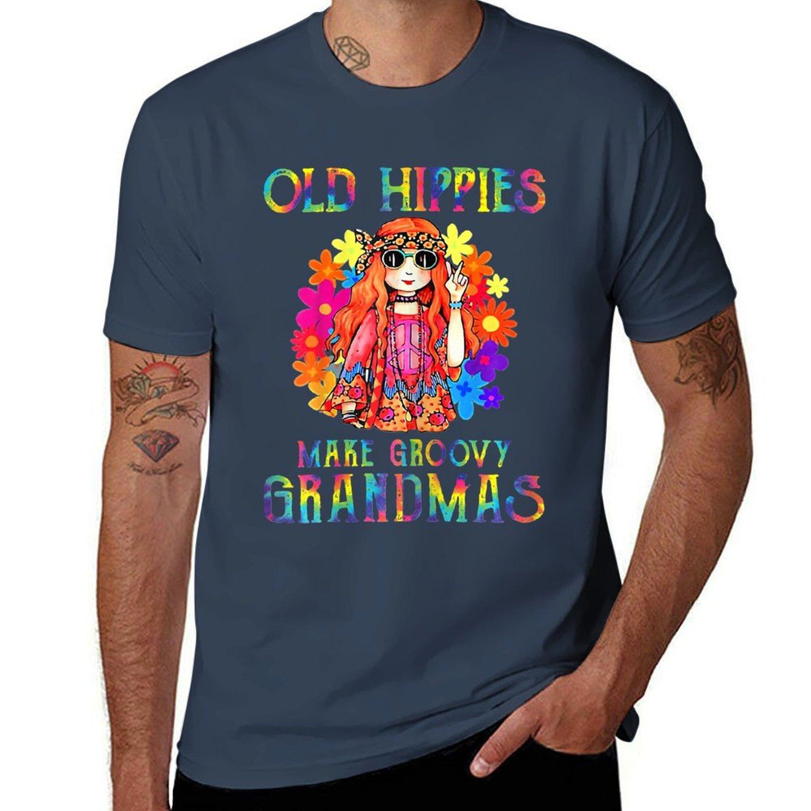 Unisexs Old Hippies Crazy Grandparents Make Groovy Grandmas Tshirt Big And Tall Casual Tshirt S