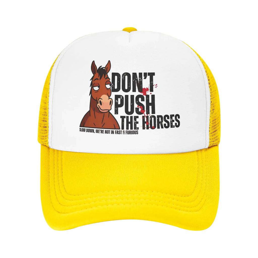Summer Cooling Dont Push The Horses Funny Meme Quote Mesh Caps Men Women Adjustable Foam Trucker Hats For Casual Wear