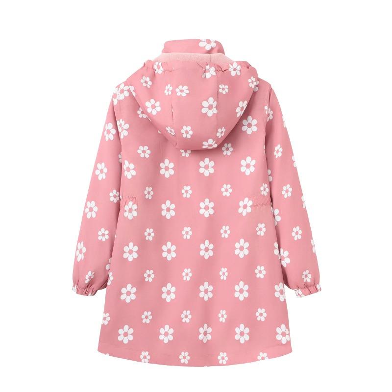 Autumn Girls Jacket Floral Fashion Windbreaker Coat Hooded Zipper Girls Outerwear Gifts Kids Clothes