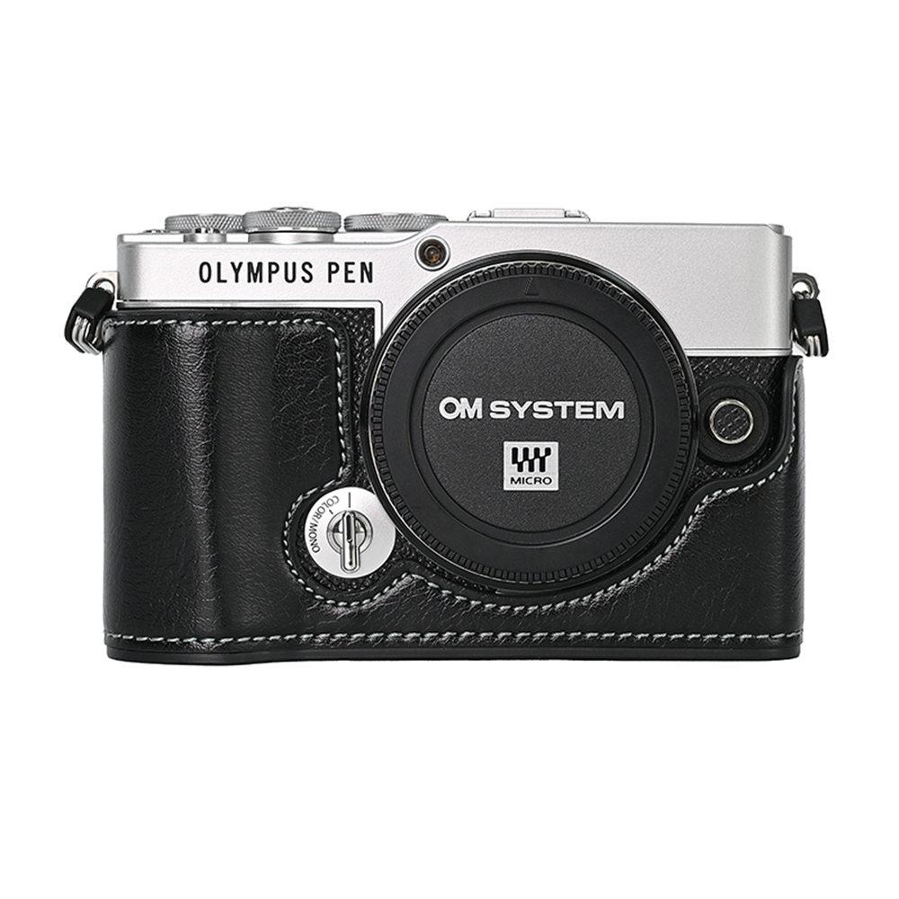 PU Leder Kamera Halbkörperhülle für Olympus PEN EP7 E-P7 Batterieöffnung Bodenabdeckung