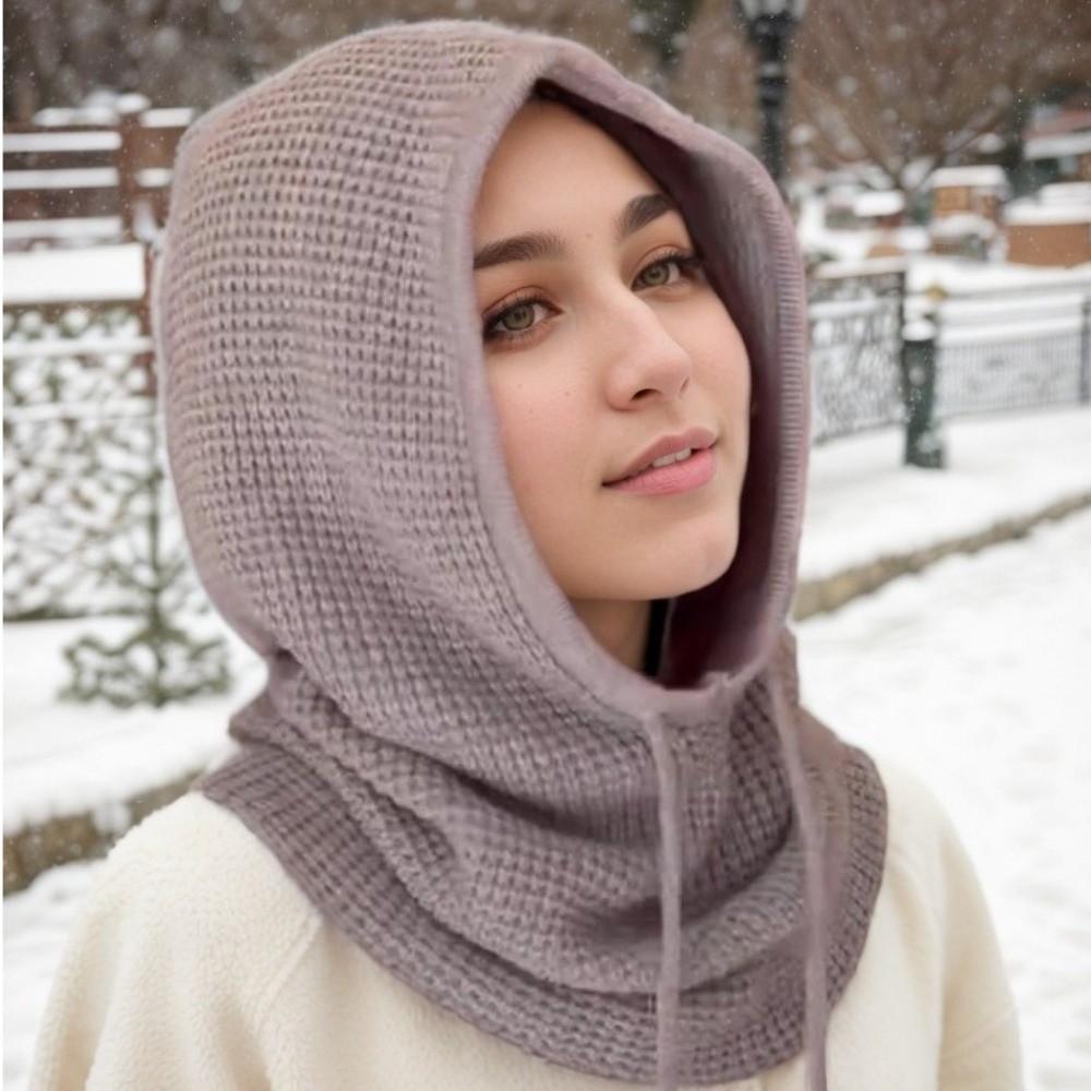 Warm Drawstring Balaclavas Hat Solid Color Winter Neckerchief Drawstring Knitted Hat Streetwear