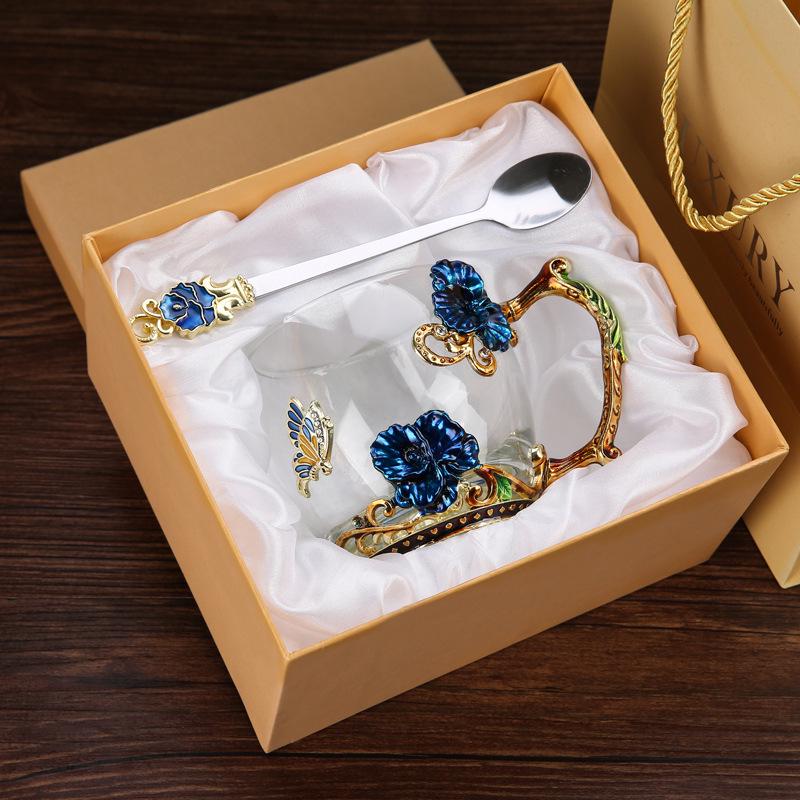 Creative Enamel-Colored Luxury Coffee & Milk Glass Cup Set for Living Room