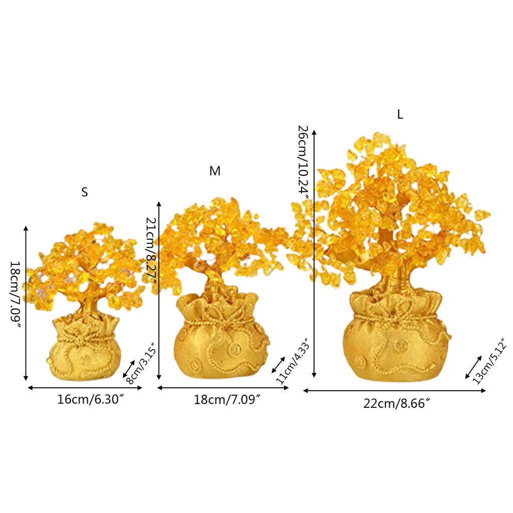 Yellow Crystal Money Tree Fortune Tree Lucky-Tree Desktop Ornament for Living Room Study Desk Office Conference Room